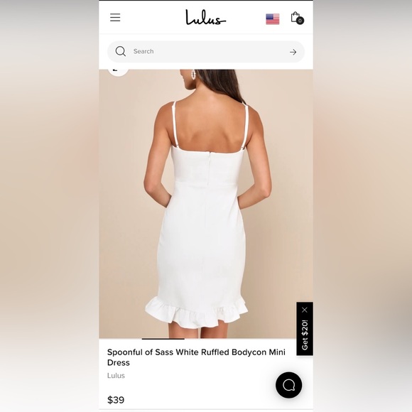 Lulus - NWOT, White Ruffled Bodycon Mini Dress, size Medium - Picture 2 of 7